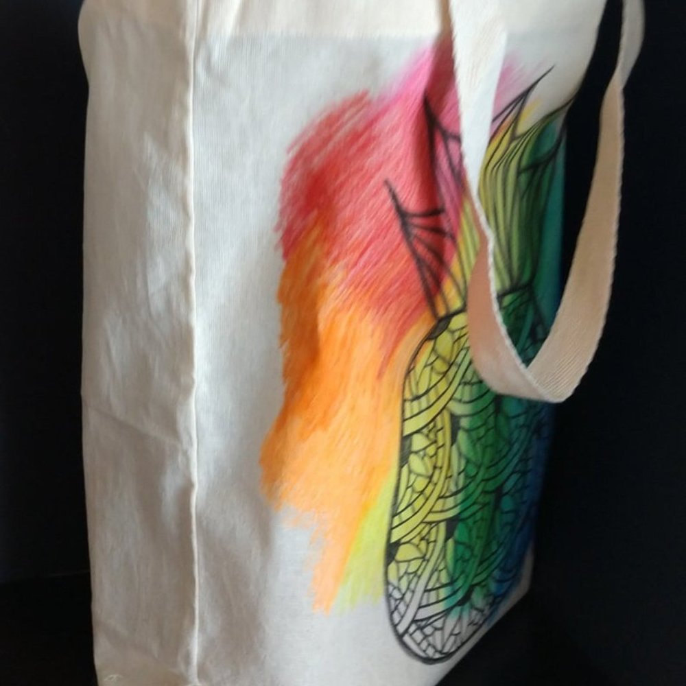 Handmade Reusable Tote Bag With Hand Painted Rainbow Pineapple Artwork 15x16x4 - Picture 14 of 16